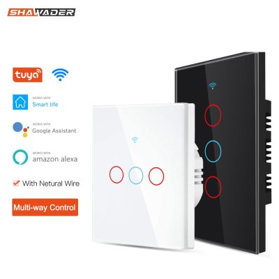 ✳⊕✙ Tuya Wifi Smart Life Light Wall Switch Touch Glass Panel EU/US Wireless 90-250V Remote Control by Smartlife Alexa Google Home