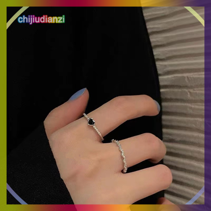 chijiudianzi-แหวนหยดน้ำมันสุดเท่สำหรับผู้หญิง-แหวนนิ้วชี้สุดเท่สีดำสุดน่ารัก