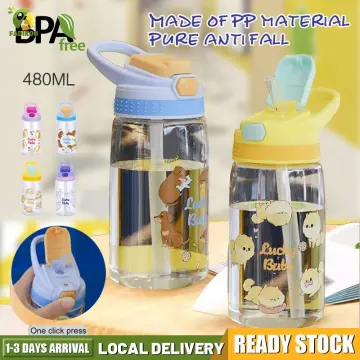 480ml Kids School Water Bottle With Funny Straw Toddler Leak Proof