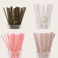 ♗❂◕ 25pcs Gold Paper Heart Dot Striped Straws Disposable tableware Birthday Wedding Baby Shower Bar Decor Favor Party DIY Straws