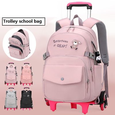 New Children School Backpack With Wheels Elementary Schoolbag Detachable Trolley School Bags For Girls Kids Mochila Femenina Sac