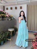 Genuine Uniqlo High-end kumikumi halterneck dress womens summer French sleeveless seaside skirt temperament seaside resort style long skirt