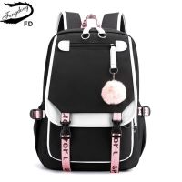 Fengdong kids school backpack for girls korean style black pink cute backpack schoolbag kawaii backpacks for teenage girls gift