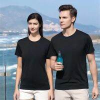 High Quality Round Neck Short Sleeve T-shirt Mens Summer Ice Ion Cotton Fashion Casual Black and White