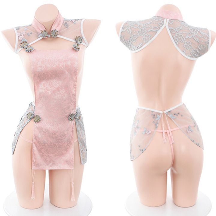 Chinese Qipao Women Cheongsam Sex Game Cosplay Costume Erotic Lingerie Side Slit Miniskirt 