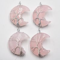 Natural Crystal Pendant Tree Of Life Moon Shape Reiki Polished Mineral Jewelry Healing Stone For Men Women Jewelry Gift 4pcslot