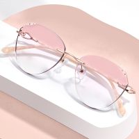 Vintage Women Rimless Glasses Metal Eyewear Optical Glasses Frame Oversized Gradien Light Colored Sun Glasses Diamond Crystal Fashion glasses