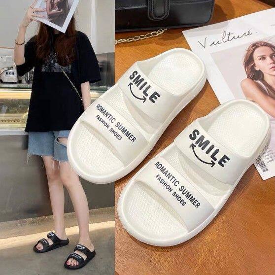 ส่งเร็วพิเศษ-พร้อมส่ง-รองเท้าสวม-smile-รองเท้าแตะผู้หญิง-รองเท้าสกรีนลาย-รองเท้าแฟชั่น-รองเท้าสายคาด-sho-bf85