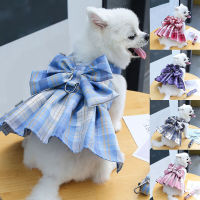 Sweet Bow Dog Harness Vest Leash Adjustable Harness Plaid Skirt Lattice Patter Puppy Dress Clothes For Small Dogs Chihuahua