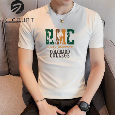 JK Court เสื้อยืดแขนแขนสั้นคอกลมลำลองพิมพ์ลายตัวอักษรสำหรับชายหนุ่มมีชีวิตชีวาฤดูร้อนสไตล์ใหม่