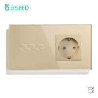 BSEED Touch Switch 1Gang 2Gang 3Gang EU Standard Wall Switches Socket With 3 Colors 300W Crystal Glass Panel Touch Switch 157MM