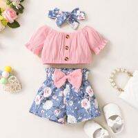 Summer Toddler Baby Girls Clothes Pink Top +Bow Print  Blue Shorts 2Pcs Set Infant Fashion Clothes Outfit  by Hs2023