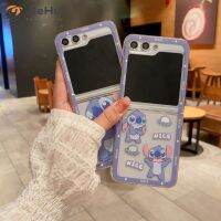 JieHui สำหรับ Samsung Z Flip5 PC โปร่งใส Stitch แฟชั่นเคสโทรศัพท์