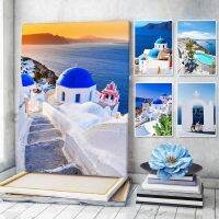 ❉ Modular Santorini กรีซภาพพิมพ์ภาพวาดภูมิทัศน์ Wall Art ทะเลเมดิเตอร์เรเนียนโปสเตอร์บ้านสำหรับตกแต่งห้องนั่งเล่น