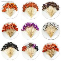 ☽✑ 50/100Pcs Halloween Disposable Bamboo Skewers Pumpkin Ghost Pick Buffet Cupcake Fork Toothpick Halloween Party Decor Supplies