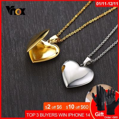 Vnox Light Heart Locket Pendants for Women Men Openable Photo Frame Glossy Stainless Steel Necklaces Family Love Collar