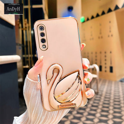 AnDyH Phone case For Huawei Y9s Case New 3D Swan Retractable Stand Phone Case Plating Soft Silicone Shockproof Casing Protective Back Cover
