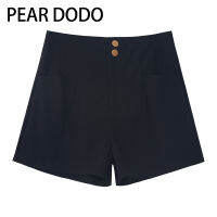 PEAR DODO กางเกงขาสั้นเอไลน์เอวสูงสำหรับผู้หญิงกระดุมแถวเดียวเกาหลี