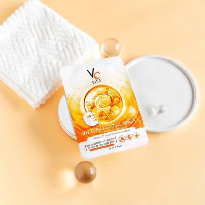 Vit C Bio Facial Mask มาส์กวิตซีเกาหลี วีซีน้องฉัตร 33 ml. ต่อแผ่น