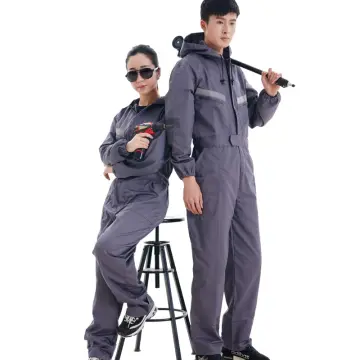 Work Jumpsuit Waterproof Breathable Sweat-absorbing Elastic Cuff  Multiple-Pockets Anti-static Polyester Solid Long Sleeve Men Coveralls Work  Uniform