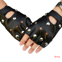 djsrg หนังถักถุงมือสั้นสีดำ rivets สตั๊ดครึ่งนิ้วถุงมือแฟชั่น