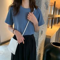 [Real Photo] Xiaoran t shirt Fashion 2022 Ins Student Simple Solid Color Temperament Pit Stripe Knitted Short Sleeve Korean Top