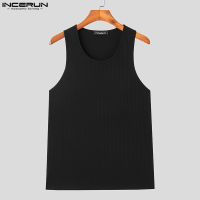Medussa INCERUN เสื้อกล้ามแขนกุดสำหรับผู้ชาย,เสื้อกล้ามลายทางระบายอากาศแนวสปอร์ต (สไตล์เกาหลี)