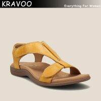 KRAVOO Women Sandals Summer Comfort Solid Orthopedic T-Strap Hook Loop Ladies Casual Wedges Beach Shoes Plus Size Sandalias