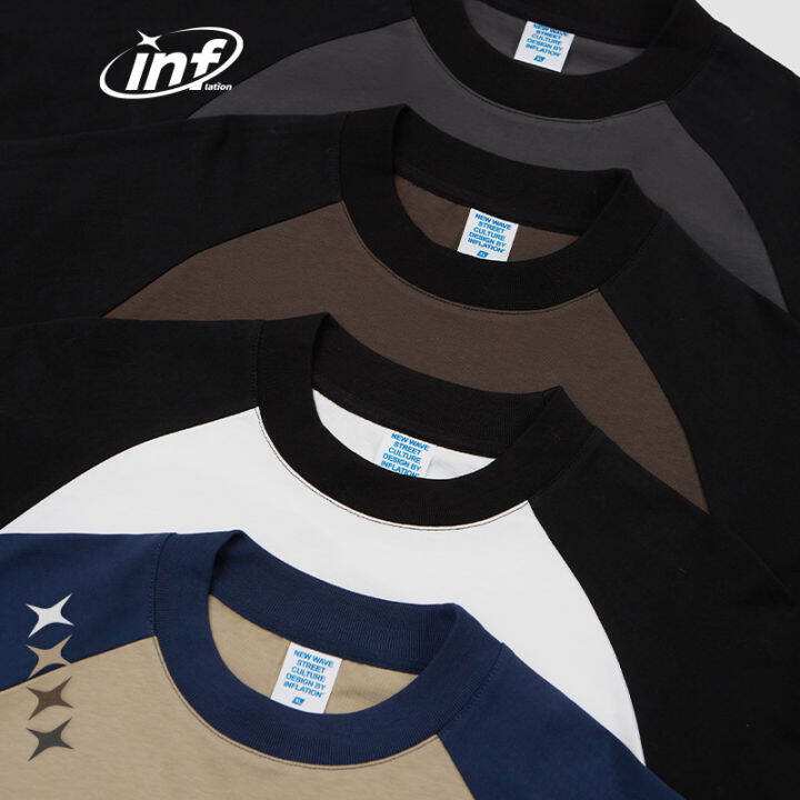 inflasi-เสื้อยืดแขนแขนยาว-raglan-lelaki-minimalism-kapas-besar-เสื้อยืดบล็อกสี