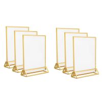 6Piece Sign Holder 5X7 Inch Acrylic with Gold Borders and Vertical Stand, Double Sided Table Holders for Wedding