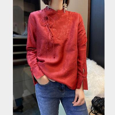 Hanfu เสื้อสไตล์จีน2023สไตล์หรูหราเสื้อวินเทจผู้หญิงเสื้อจีนสีแดงสง่างามเสื้อ Hanfu ตะวันออก
