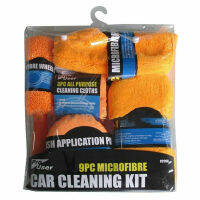 9PCS Microfibre 2 Colors Optional Car Wash Tools Set Gloves Towels Applicator Pads Sponge Car Care Kit Wheel Brush Cleaning