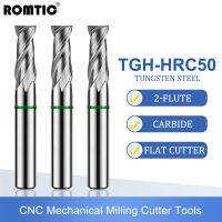 ROMTIC TGH-HRC50 ทังสเตนเหล็กคาร์ไบด์อลูมิเนียมมิลลิ่งคัตเตอร์ 2F Color-Ring Coating CNC Mechanical Flat Bottom Endmills Tools