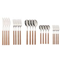 20pcs Stainless Steel Cutlery Set Dinnerware Imitation Wooden Handle Table Knife Fork Tea Spoon Travel Tableware Silverware Gift Flatware Sets