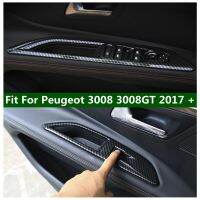 Carbon Fiber Door Handle Holder Window Lift Button Switch Cover Trim 4PCS For Peugeot 3008 3008GT 2017 - 2022 Matte Accessories