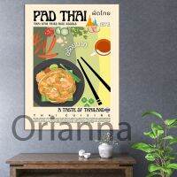 Pad Thai โปสเตอร์ Retro StyleThai Cuisine ArtThai อาหารพิมพ์ Modern Kitchen DecorAsian อาหาร Tom Yam Wall Art ภาพวาดผ้าใบ