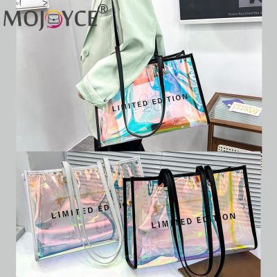 Women Letters Large Capacity Travel Shoulder Bags Laser PVC Transparent Handbag Female Casual Clear Summer Holiday Beach Tote