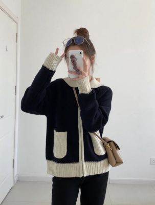 [COD] T black sweater jacket womens autumn clothes retro man zipper knitted cardigan niche lapel