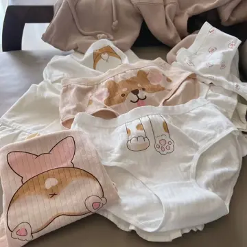 Cute Cartoon Cat Briefs Girls Women Cotton Underwear Japanese Panties Corgi  Hip Pig