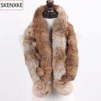 【Miki Xinyuan】2022ใหม่รัสเซีย WomenFur ผ้าพันคอยาว WarmRabbitMuffler ถักผ้าพันคอ PompomsFur ปุย