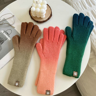 Fashion Gloves Couple Gloves Screen Gloves Thick Warm Gloves Rainbow Gloves Knitted Gloves Gradient Color Gloves