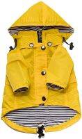 ATUBAN Yellow Zip Up Dog Raincoat with Reflective Buttons, Pockets, Water Resistant, Adjustable Drawstring, &amp; Removable Hood