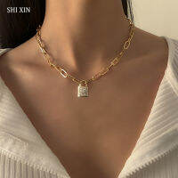 SHIXIN Punk Simple Lock Pendants Necklace for Women Trendy Padlock Crystal Necklaces 2022 Fashion Neck Chains Jewelry