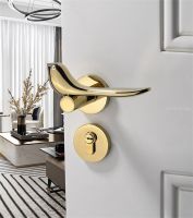 Gold Bird Modern Minimalist Split Door Lock Door Handle Set Bedroom Interior Silent Locks Door Hardware Handles With Lock Body