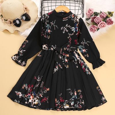 2023 New Big Size Flower Spring Autumn Full Sleeve Girls Dress 5-12 Years Old Dress For Kids Princess Party Clothes
