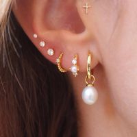 2023 New Design Gold Color Stainless Steel Pearl Hoop Earrings For Women Cubic Zirconia Piercing Earring Wedding Korean Jewelry