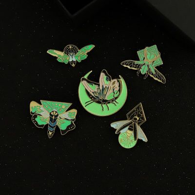 5Styles Luminous Enamel Pin Moth Butterfly Moon Custom Brooches Bag Lapel Pin Cartoon Animal Badge Jewelry Gift for Kids Friends