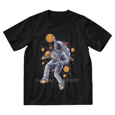 Vintage Funy Bitcoin T Shirt Mens Cotton Printed T-Shirts Funny Tshirt Short Sleeve Btc To The Moon Astronaut Tees Tops Gift