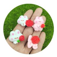 น่ารักเรซินมินิกุหลาบกระต่ายแบน Cabochons สมุดภาพ DIY เครื่องประดับหัตถกรรมอุปกรณ์ประดับตกแต่ง