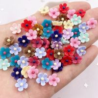 50pcs Resin 10mm Colorful 3D Flower Flatback Nail Gems Stones Scrapbook Wedding DIY Applique Decor Craft Supplies L612 Haberdashery